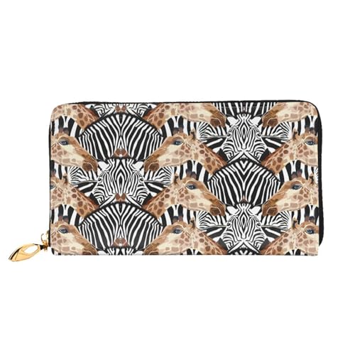 Portefeuille en cuir zèbre girafe femme avec fermeture éclair zip