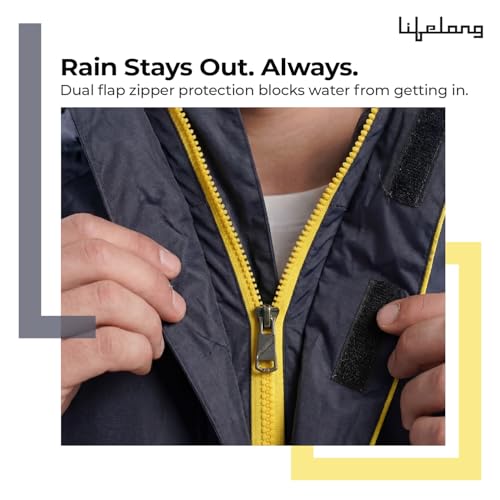 Image of Lifelong Men's Raincoat Set | Waterproof Polyester Double-Coated Reversible Rain Suit | Hooded Jacket with Inner Mobile Pocket & Pants | Standard Length for Hiking, Camping XXL