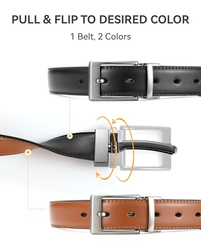 Image of CHAOREN Reversible Belt Men 1 Piece - 1.25 inch Leather Dress Belt - Trim to Fit for Elegant Style