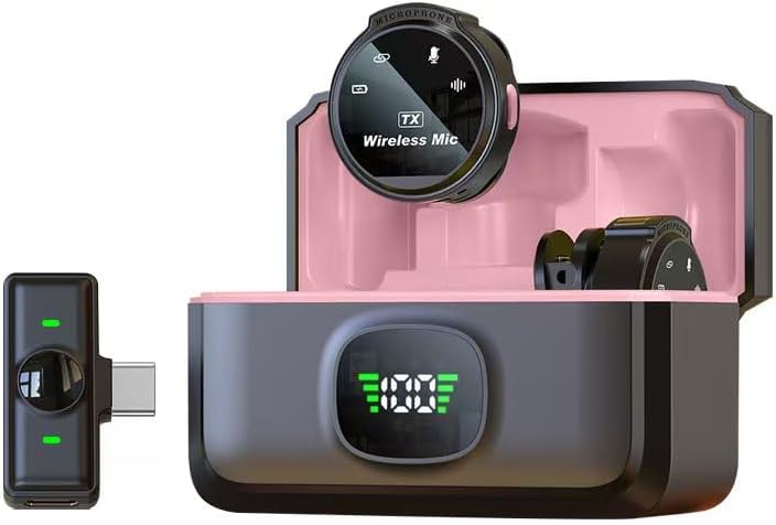 Caiord 2 Pack Wireless Lavalier Microphone for iPhone 15, Android, USB C, ipad with Adapter Included, Noise Cancellation Mini Lapel Mic for YouTube, Recording, Vlog, Facebook Live Streaming (Pink) - Image 9