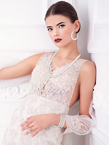 BBTO 8 Pcs Pearl Necklace and Earrings Set for Women Pearl Bracelets Costume Jewelry Set for Wedding Bridal Halloween Party4