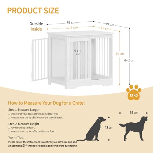 Hzuaneri Hundekäfig Möbel, 69 cm Hundebox, 2 Türen, Moderne Hundekäfig Indoor für kleine/mittlere/große Hunde, Beistelltisch, Hundebox für Zuhause 69 × 49 × 64,5 cm, Weiß DFC84313W