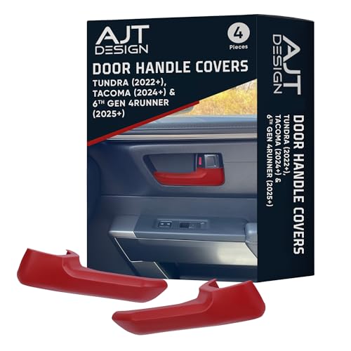 Image of AJT DESIGN Door Handle Covers Compatible with Toyota Tundra (2022+), Tacoma (2024+) & 4Runner (2025+) | Interior Accessories | High Strength ABS Plastic | Made in USA | 4 Piece Set - Red