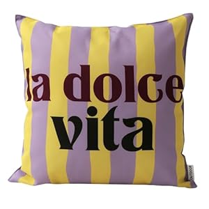 CB Home & Style Outdoorkissen Gartenkissen Wasserabweisend Wasserfest mit Streifen Hallo Sommer Bella Ciao La Dolce vita 45x45cm mit Füllung (Gelb/Lila - La Dolce vita)