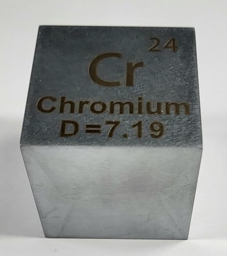 Image of 1.5 inch 38.1mm Chromium Metal Cube Cr up to 99.9% Pure Periodic Table Element Engraved Density Collection Science Education Display Block Cube + Acrylic Case Box - 1PC