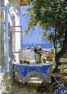 Artistic Greeting Card (LD-FF0841) - Traditional Male/Female Birthday - A Shady Patio - From The Galleria Range