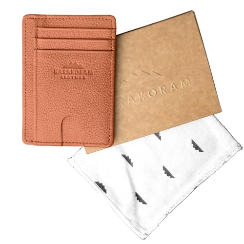 Image of KARAKORAM LEATHER Handcrafted Front Pocket Credit Card Holder with RIFD Blocking | Premium Cowhide | Artisan Made Slim Leather Wallet | Quick Access Thumb Push Slots for Cards and ID (Sandstone Tan)
