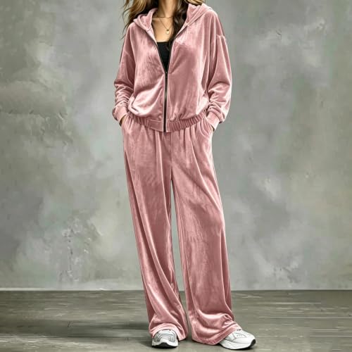 Velour Tracksuit Womens 2 Piece Velvet Zip Hoodie Wide Leg Y2K Sweatsuit - image 2