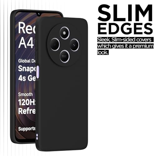 Image of Outlouders Back Cover for Redmi A4 5G / Redmi 14C 5G / Poco C75 5G | Camera Protection | Durable Soft Matte Silicone Bumper Case (Black)
