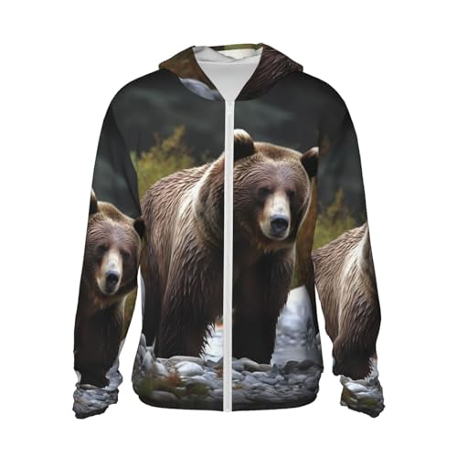 LZQPOEAS Sun Protection Hoodie Brown bear Jacket Lightweight Long Sleeve Sun Shirts for Outdoor Hiking Small