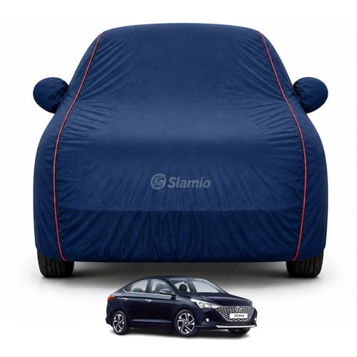 Image of Premium 100% Waterproof Car Cover for Hyundai's Verna 2023-2026 Models | All-Weather, UV & Dust Protection | Heavy-Duty 3-Layer Fabric | Custom Fit with Mirror & Antenna Pockets | Navy Blue