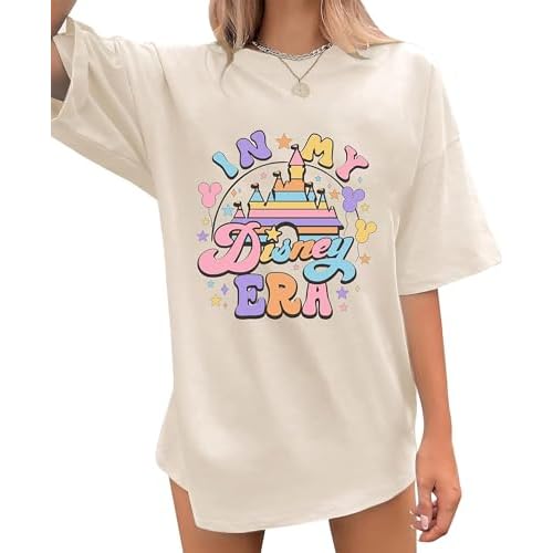 Magical Shirt for Women Oversized Happy Family Vacation Graphic Tees Casual Summer Holiday Tops Apricot-1 X-Large