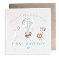 Second Ave Cute 1st Birthday Age 1 Blue Square Card Birthday Greeting Card For Son, Grandson, Nephew, Family, Boy