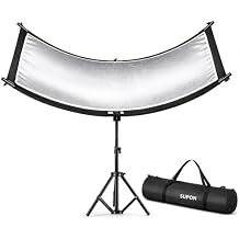 Curved Reflector, 71x24 Clamshell Light Reflector Kit with 4-in-1 Fabric Silver/Gold/White/Black & 28" Desktop Light Stand, Storage Bag, U-Shape Arclight for Portrait, Studio Photography