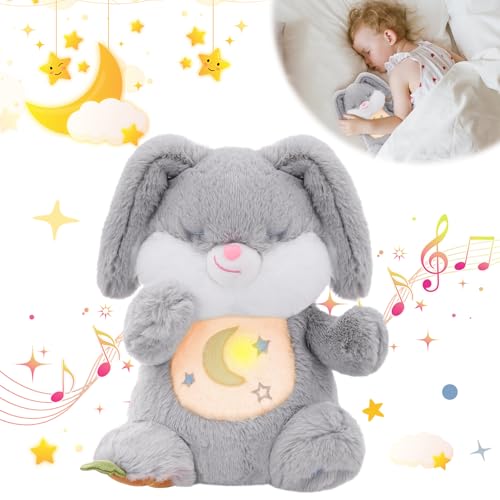 MIAODAM Soothing Cuddle Plush Toy, Breathing Stuffed Animal Bunny Plush with Realistic Breathing Action and Relaxing Music, for Babies and Toddlers, Hugging Plush for Emotional Comfort