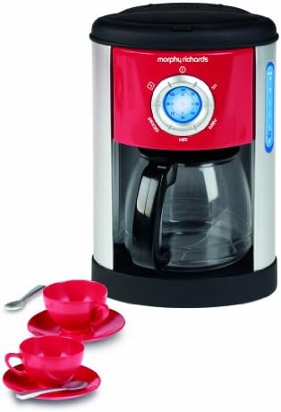 Casdon Little Cook Morphy Richards Coffee Maker Fillable Toy Coffee Maker For Children Aged 3+ Includes Water Level Indicator & Dripping Water! Red/Grey/Black