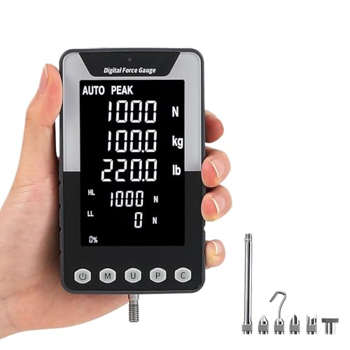 Digital Force Gauge 200N with Extra-Large Screen, High Precision Multi-Unit Display for Push-Pull Testing, Includes 5 Probes for Accurate Measurements