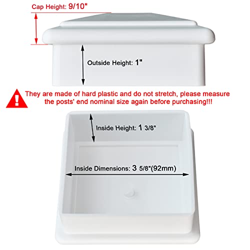 Suprom (3 5/8") 4X4 Fence Post Caps - 2 Pack - Made From White Durable Plastic Durable And Against Fading, Protect Wooden Fence Poles Outdoor (White) #TOP2