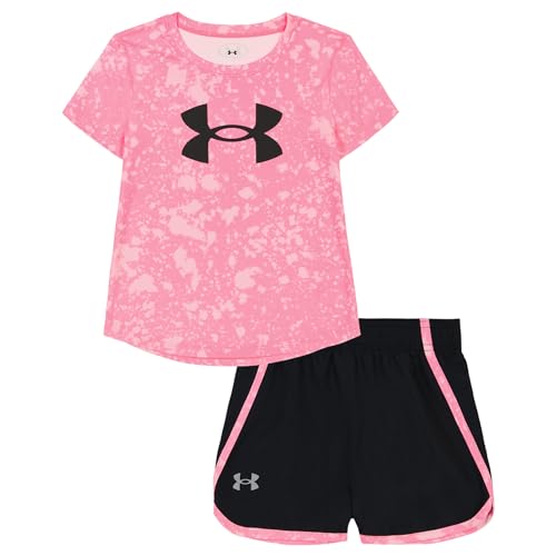 Image of Under Armour Girls' 2-piece Short Sleeve Tee and Shorts Set, Lightweight and Comfortable