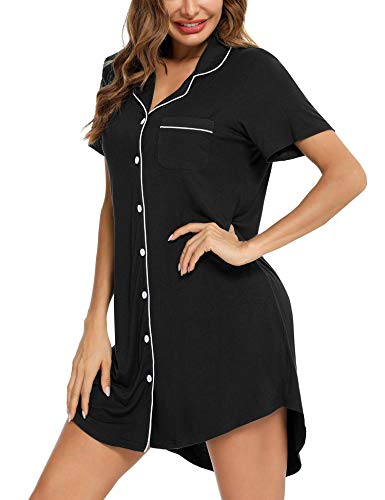 Image of Anjue Pajama Nightgowns for Women Button Down Long Sleeve Sleep Shirt S-XXL | Pajamas dress,Ladies night shirt,Nighty,Pijamas de mujer,Robe,Hospital,Birthing,Nursing,Viscose,sexy,lightweight