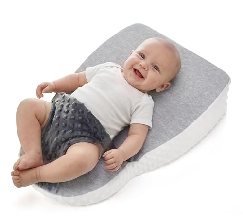 Gliswaieuznd Baby Wedge Pillow Bassinet Wedge Reflux,Baby Lounger Nest Milk Anti-spit Flat Head Prevention Nursing Pillow Sleeper Infant Feeding Natural Incline Pillow (Gray, 55x40cm)