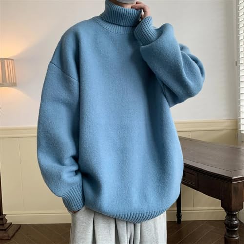 Men's Turtleneck Sweater Pullover Loose Casual Sweater Solid Thicken Warm Sweaters3