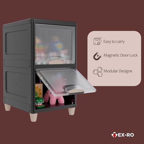 Image of TEX-RO 2XL Multipurpose Plastic Storage Cabinet with Drawers & Shelves | Wardrobe Organizer for Clothes | Toys & Books | Space-Saving Home Storage Cupboard | Black & Transparent