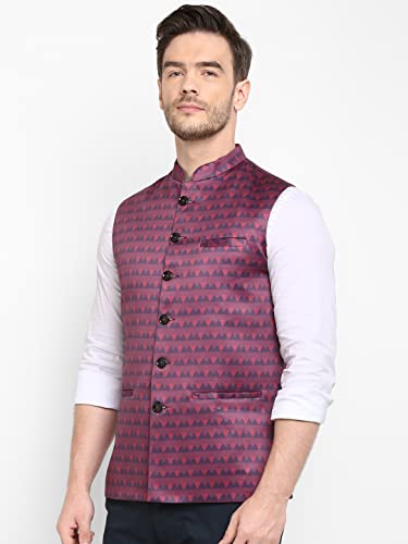 Image of hangup Men's Printed Cotton Nehru Jacket /waist coat, color Green. Size 38 (170A PrintedDup Nehru)