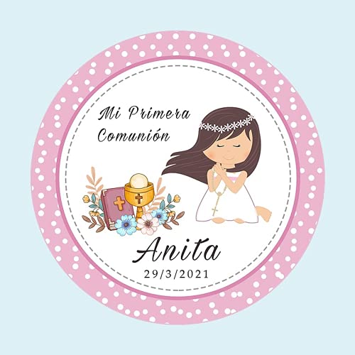 weiyou Pegatinas Comunion Personalizadas Nina,Custom Stickers Letters,Holy Communion Stickers,Etiquetas Comunion Niña,Fiestas Invitados O para El Cumpleaños De Los Niños (E,4.5cm-96pcs) Cover