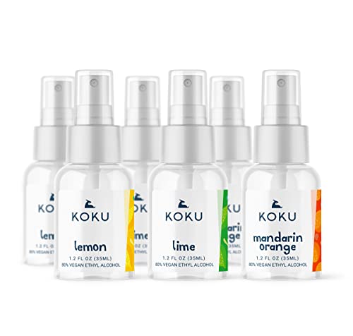 Koku Citrus Hand & Body Spray | Variety Pack | Six 1.2-Ounce Travel-Size Spray Bottles | 2 of each Scents | Lemon, Lime, & Mandarin Orange