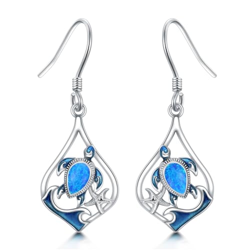 Boucles d'oreilles tortue de mer argent sterling 925 femme, pendants marins chic