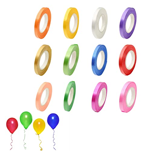 Curling Ribbon Set 12 Rolls 5mm Balloon Ribbon 12 Colors CurlingRibbon Set Double Sided SatinRibbon Rolls for Crafts Balloons Wedding Christmas Festival or Birthday Party Decoration(10M/Roll)