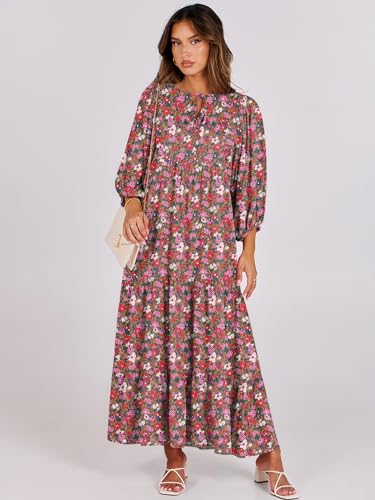 Image of ANRABESS Womens Boho Floral 3 /4 Puff Sleeve Maxi Dress