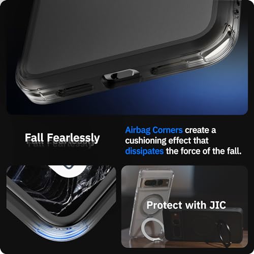 Coque Pixel 8 Pro noire mate haute résistance avec béquille et aimants JIC