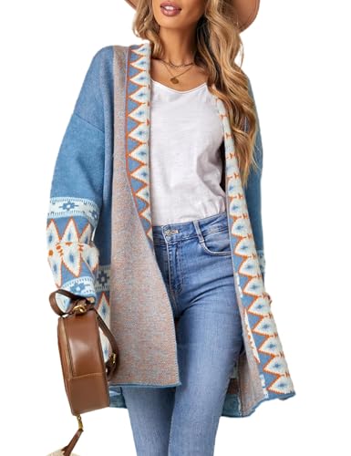 Womens Boho Cardigan Open Front Long Sweater Coat Shawl Collar Chunky Knit with Pockets