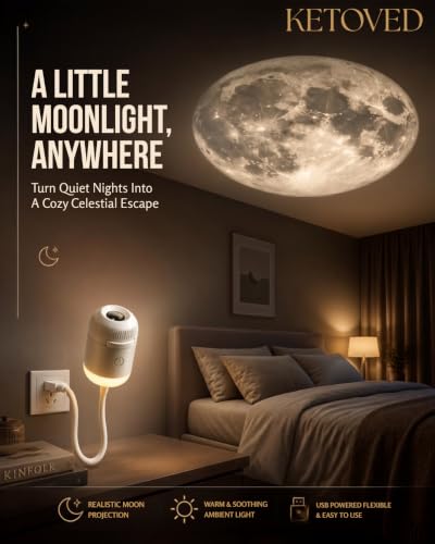 Image of Galaxy Star Projector Night Lamp | 2-in-1 Starry Sky Projector & LED Night Light | USB Portable Moon Projection Lamp for Bedroom, Kids Room & Home Decor (Fullmoon 2)