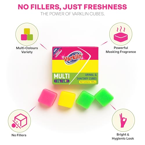 Image of Multi Colour Urinal & Sanitary Cubes Pack of 12, Air Freshener Deodorizer for Toilets, Bathrooms & Washbasins - Long-Lasting Freshness for 30 Days, Eliminates Odours, Easy to Use, 300g