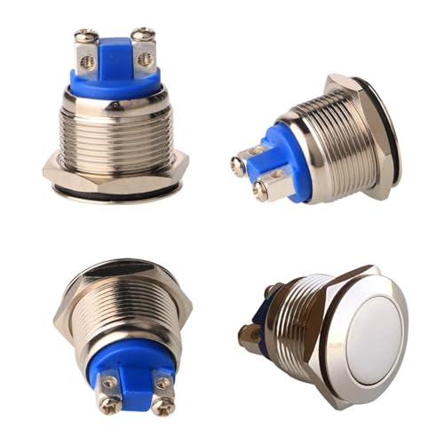 2 stücke Momentan Taster Schraubklemmen Edelstahl Metall wasserdichte Taste 19mm,Auto Runde,Wasserdichter Power-Drucktaster, Klein Rund Chrom Edelstahl Metall Schließer (Flachkopf)