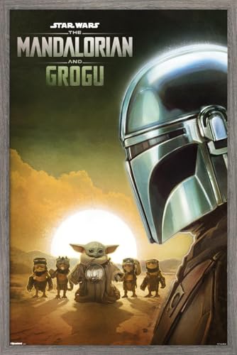 Trends International Star Wars: The Mandalorian And Grogu (2026) - Group Profile Wall Poster, 22.4L x 14.7W, Barnwood Framed Version