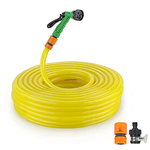 Garbnoire 15m 0.5 inch PVC Heavy Duty Yellow Garden Pipe | Lightweight, durable & flexible garden hose with garden accessories like hose quick connector, tap adapter & water spray gun (nozzle) | The best choice for outdoor-indoor use | Water hose pipe