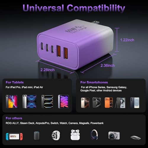Image of USB C Fast Wall Charger Block, 2Pack 60W USBC Charging Cubes, 5-Port PD+QC Power Adapter Multiport Brick Type C Box Plug for Phone 17 /16 /15 /14 /13 /12 /11 /Pro Max /Plus, Pad Mini /Pro /S25 /S24