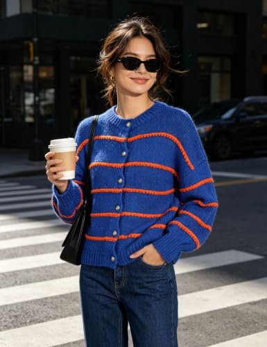 Image of QIBABU Womens Striped Cardigan Sweaters Casual Open Front Long Sleeve Button Down Knit Outwear