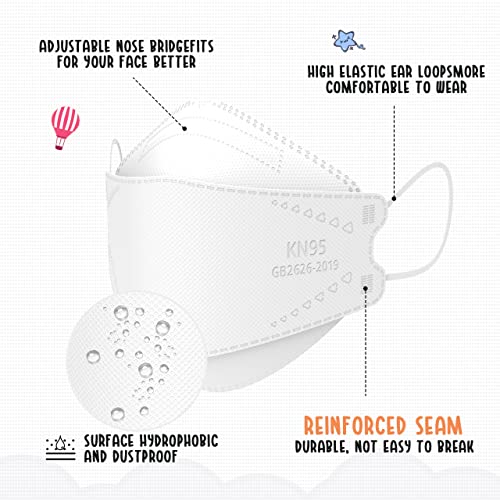 LEVENIS Kids KN95 Face Masks for Children 50 Pack, Breathable Comfortable and Disposable KN95 Mask, White