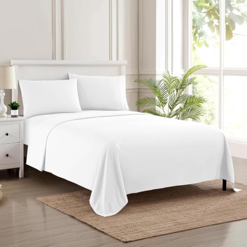Image of Full XL Sheet Set - Breathable Luxury Sheets, 5 Inches Longer Than Full for Extra-Long Mattresses - Full Elastic & Secure Corner Straps Built in - 1800 Supreme Collection Deep Pocket Bedding, White