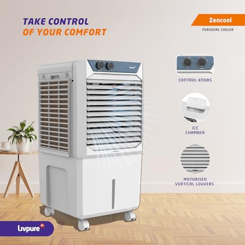 Image of Livpure Zencool Personal Air Cooler- 45L with High Air Delivery, Motor with Thermal Overload Protection, Anti-Bacterial Honeycomb Pads | Inverter Compatibility| 2 year Motor Warranty by Livpure