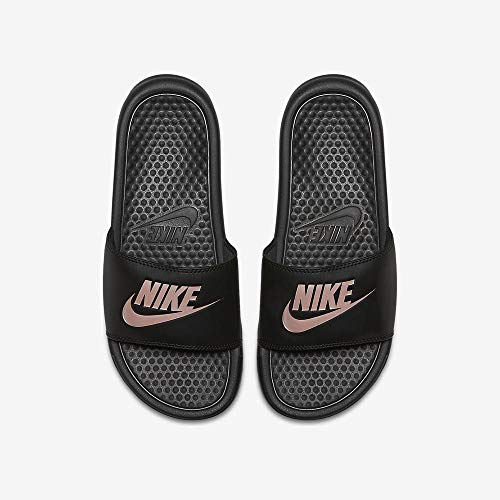 NIKE Women's Benassi Just Do It Sandal, Black/Rose Gold, 6 Regular US