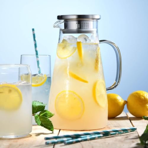 Image of bellemax Premium Water and Juice Glasses Set of 6 and Borosilicate Glass Jug Set Combo,(6 PC Glasses 300ML and 1 Water Jug 1.8 Liter), Transparent, Glass and Jug Set for Dining Table (Traditional- B)