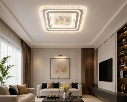 Image of FILLISKA Aluminium Luxurious 3 in 1 Led Ceiling /Wall Chandelier Light with 3 Step Colour Changing Function (Acrylic White Square-617-3SQ)