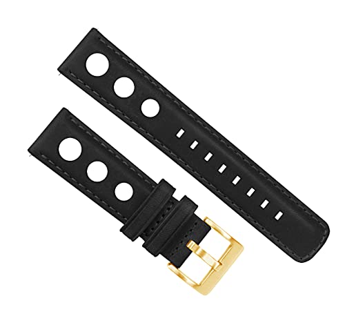 Image of 20mm Black - BARTON Rally Horween Leather Gold Buckle Watch Bands - Quick Release - Choose Strap Color & Width