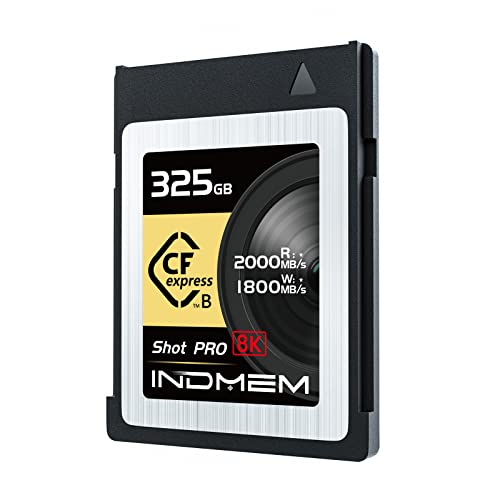 INDMEM CFexpress Carte mémoire type B de 325 Go, CFexpress 2000 Mo/s en lecture 1800 Mo/s Mémoire RAM 8 K et vidéo conçue pour les cinématographes et les photographes professionnels Cover
